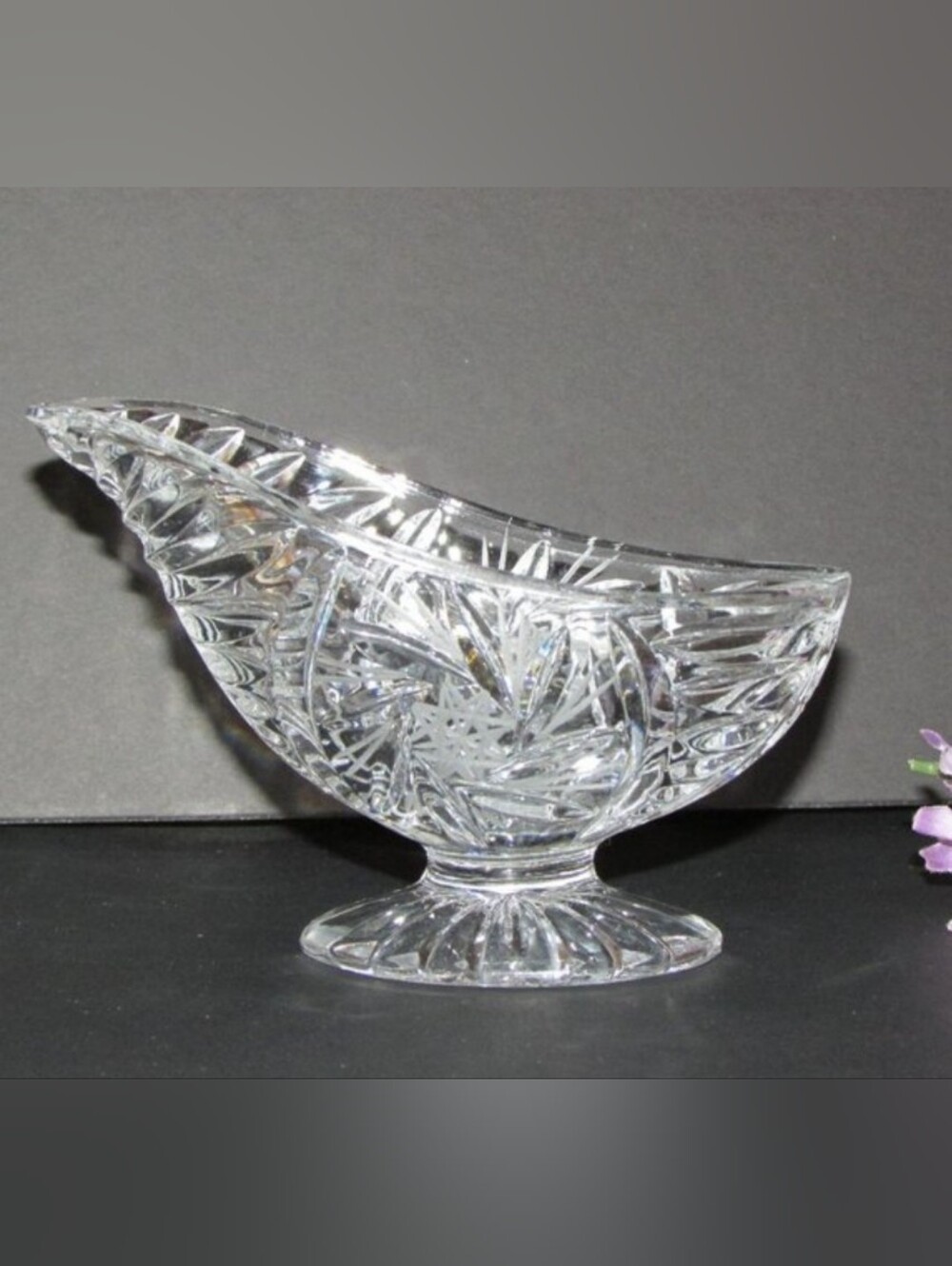Cut Crystal Individual Gravy Boat Sauce Boat Pinwheel Buzzstar Pedestal Base